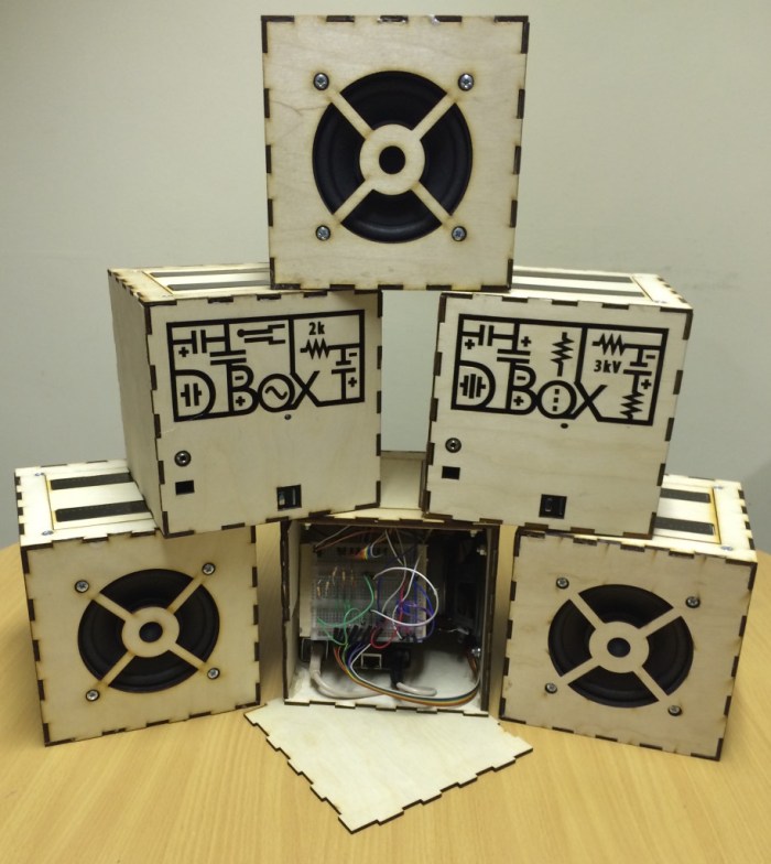 Our family of six D-Boxes, each inlaid with its own distinct Atcode